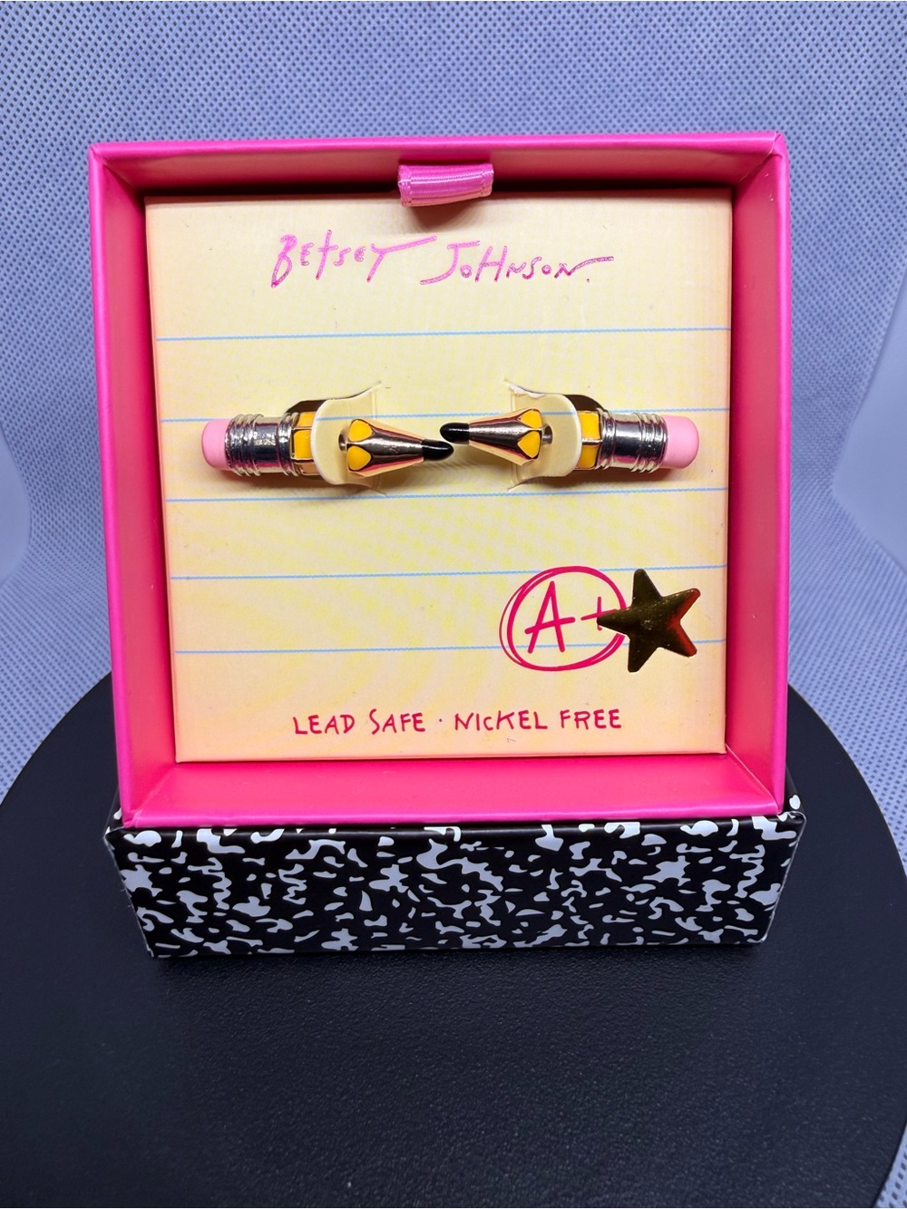 Betsey Johnson Pink Yellow Pencil Eraser Stud Earrings